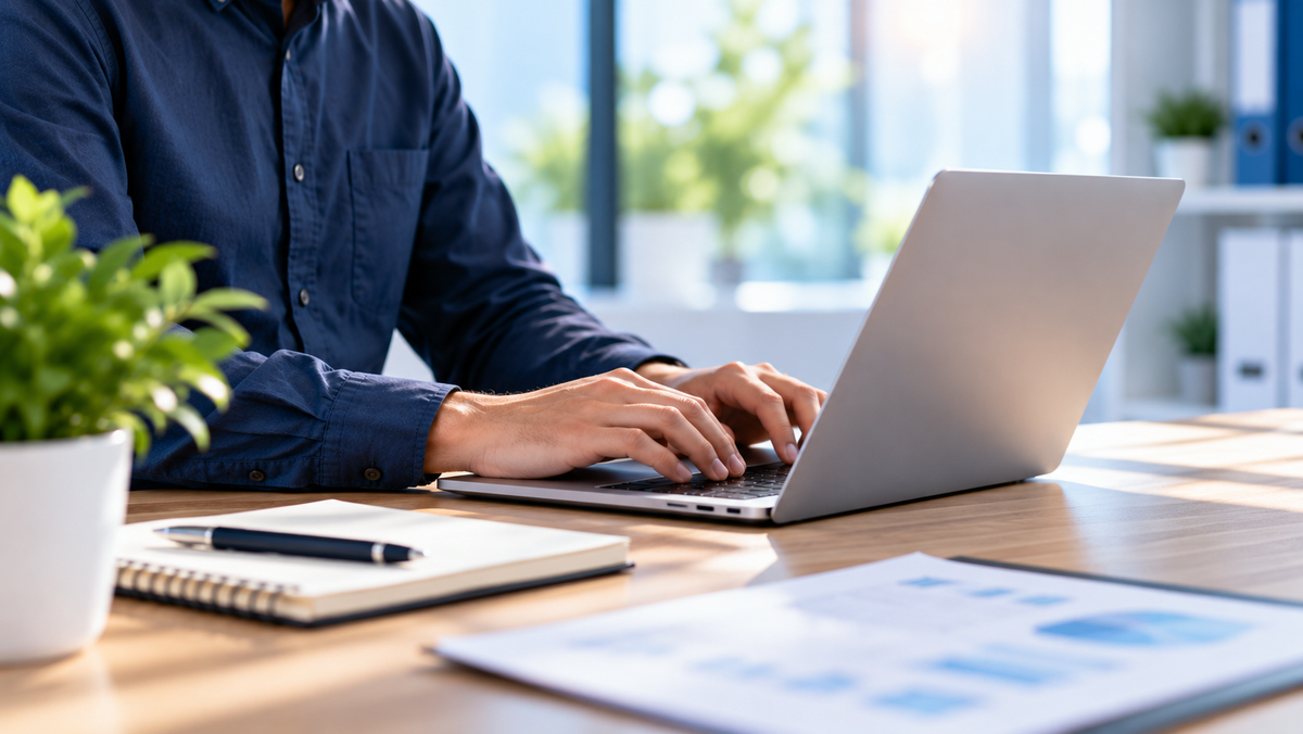 Person using laptop for technical support